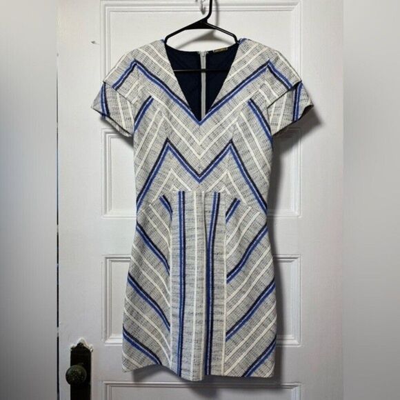 Rebecca Minkoff | Katya Tweed Pattern Mini Sheath Dress Gray/Blue Sz 2 XS - Picture 3 of 12